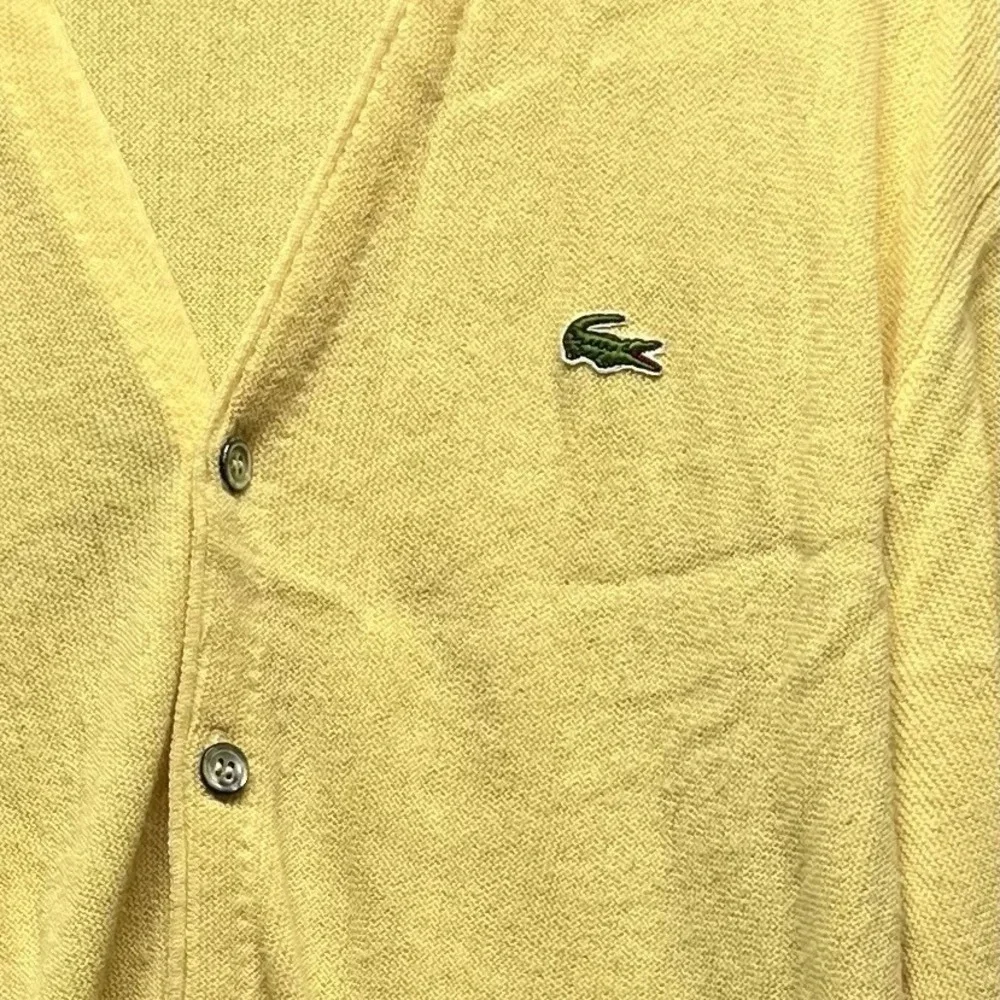 Vintage Izod Lacoste Cardigan Sweater Mens Large Yellow Grandpa Preppy‎ USA Croc